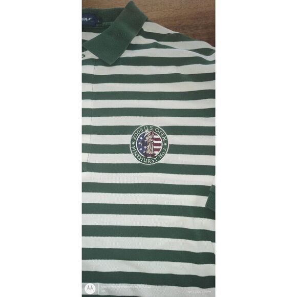 2005 US Open Pinehurst No. 2 Golf Polo Ralph Lauren Shirt Mens L Green Striped C - Picture 2 of 9